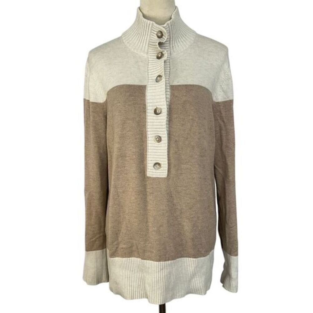 Eddie Bauer Colorblock‎ Mock Neck Button Sweater Cozy Casual Fall Womens XL